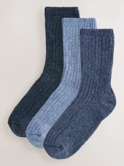 Bleu tonal - Laine thermale Blend Chaussettes de cheville 3 Lot avec soie