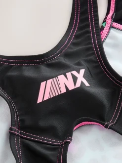 Bleu turquoise motif animal - Maillot de bain sport à dos ouvert (3-16ans)