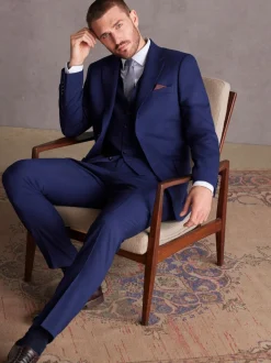 bleu vif - Coupe ajustée  Signature Tollegno Italian Wool Textured Costume Veste