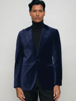 bleu vif - Reiss Apsara Blazer en velours à boutonnage simple habillé