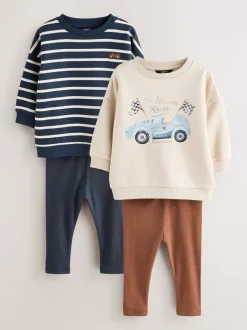 Bleu/blanc rayé/auto - Ensemble sweat-shirts et legging, lot de 2 (3mois-7ans)