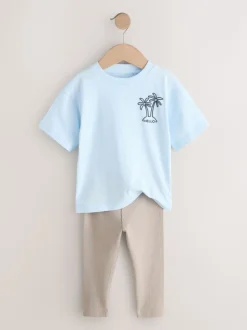 Bleu/blanc/marron - Ensemble haut et legging à manches courtes Lot de 3 (3mois7ans)