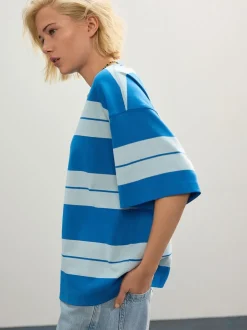 Bleu/Bleu clair - T-shirt oversize décontracté boxy épais à col ras du cou