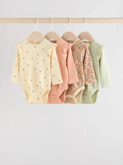 Bleu/Crème/Coral Ditsy - Body à volants et manches longues bébé Lot de 4 (0mois2ans)