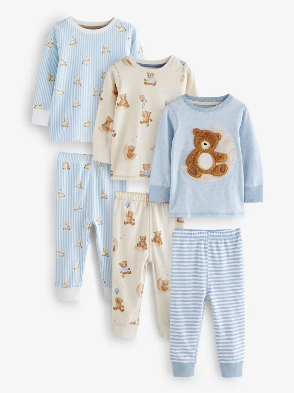 Bleu/écru bébé ours - Lot de 3 pyjamas Snuggle (9mois-6ans)