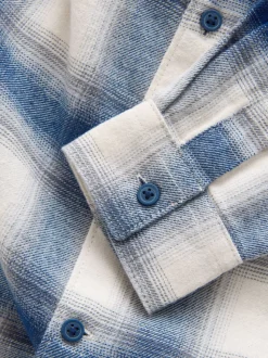 Bleu/Ecru - Chemise à carreaux en coton à manches longues (3-16ans)