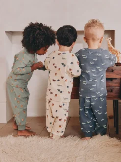 Bleu/Ecru - Lot de 3 pyjamas oversize (9mois-10ans)