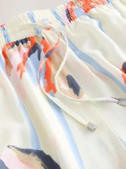 Bleu/Ecru - Pantalons à jambe large à enfiler avec lin