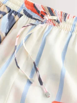 Bleu/Ecru - Shorts en lin