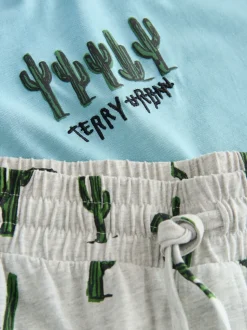 Bleu/Gris - Ensemble pyjama Terry Urban en jersey à manches courtes