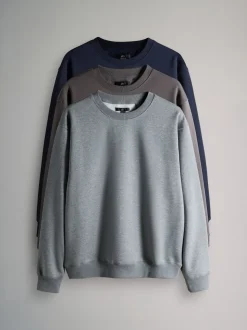 Bleu/Gris - Lot de 3 - Sweat-shirt The Set à Col rond coupe Décontracté