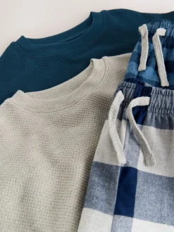 Bleu/Gris - Lot de 2 pyjamas en tissu à carreaux à manches longues (3-16ans)