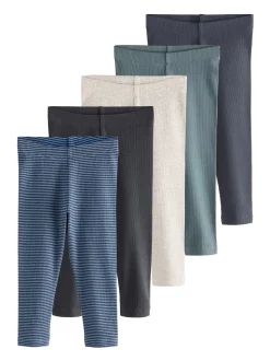 Bleu/Gris/Rayure - Lot de 5 leggings côtelés (3mois-7ans)