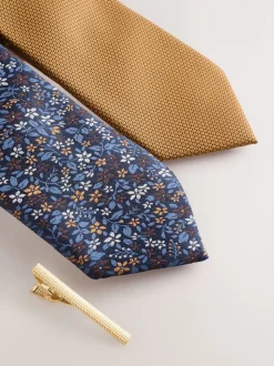 Bleu/Jaune - Lot de 2 cravates clip texturées