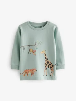 Bleu/jaune Safari - Lot de 3 T-shirts à manches longues imprimé animal et personnage (3mois-7 ans)