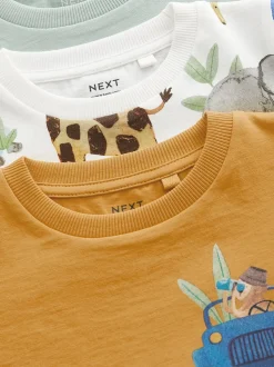 Bleu/jaune Safari - Lot de 3 T-shirts à manches longues imprimé animal et personnage (3mois-7 ans)