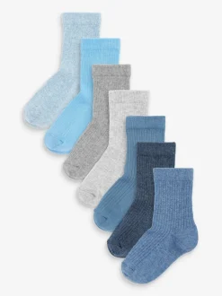 Bleu/Marine - Paquet de chaussettes en coton riche à fines côtes 7