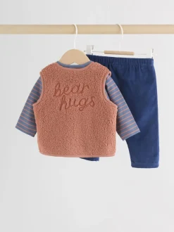Bleu/marron Bear Hugs Slogan Borg - Ensemble Gilet et Leggings bébé (0mois-2ans)