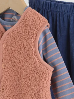 Bleu/marron Bear Hugs Slogan Borg - Ensemble Gilet et Leggings bébé (0mois-2ans)