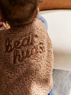 Bleu/marron Bear Hugs Slogan Borg - Ensemble Gilet et Leggings bébé (0mois-2ans)