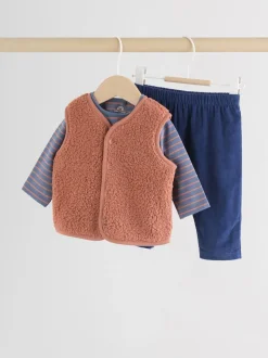 Bleu/marron Bear Hugs Slogan Borg - Ensemble Gilet et Leggings bébé (0mois-2ans)
