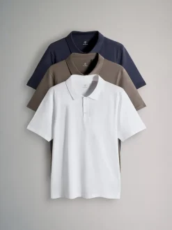 Bleu/Marron/Blanc bleu marine - The Set lot 3 polos en jersey de coton à manches courtes