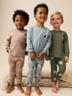 Bleu/Marron/Kaki Vert Animal - Lot de 3 pyjamas Snuggle (9mois-8ans)