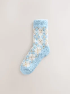 Bleu/Neutre à losanges - Lot de 2 paires de chaussettes douillettes