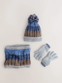 Bleu/neutre bleu marine - Ensemble 3 pièces Chapeau, Gants & Snood (3-16ans)