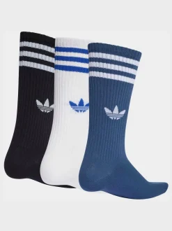 Bleu/Noir - Adidas Original 3 - Lot de 3 Chaussettes Col rond Rayures