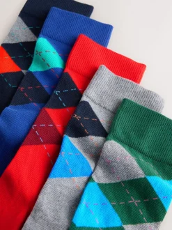Bleu/Orange/Vert Argyle - Paquet de chaussettes à motifs 5