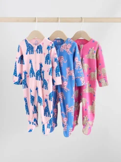 Bleu/rose Animal Character - Lot de 3 dors-bien bébé à fermeture éclair bidirectionnelle (0mois -2ans)