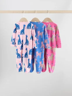 Bleu/rose Animal Character - Lot de 3 dors-bien bébé à fermeture éclair bidirectionnelle (0mois -2ans)