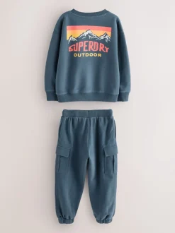 Bleu/rouge - Ensemble Superdry sweat et short