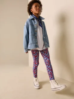 Bleu/Rouge Fleuri - Leggings (3-16ans)
