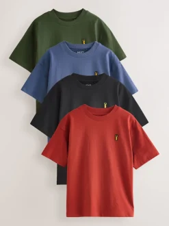 Bleu/rouille/kaki/noir - Lot 4 t-shirts décontractés à manches courtes (3-16ans)