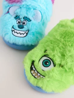 Bleu/vert - Chaussons Monsters Inc duveteux à semelle coupée