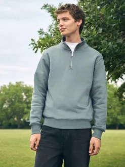 Bleu/vert - Quart de zip - Sweat-shirt en jersey riche en coton