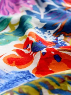 Bleu/Vert Fleuri Imprimé - Robe mi-longue à manches longues ceinturée à la taille