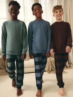Bleu/Vert/Brun - Lot de 3 pyjamas tissés à carreaux (3-16ans)