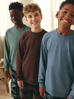 Bleu/Vert/Brun - Lot de 3 pyjamas tissés à carreaux (3-16ans)