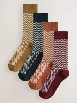 Bleu/vert/gris à chevrons - Lot de 4 paires de chaussettes épaisses