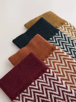 Bleu/vert/gris à chevrons - Lot de 4 paires de chaussettes épaisses