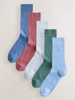 Bleu/Vert/Gris - Lot de 5 - Chaussettes fraîches brodées durables