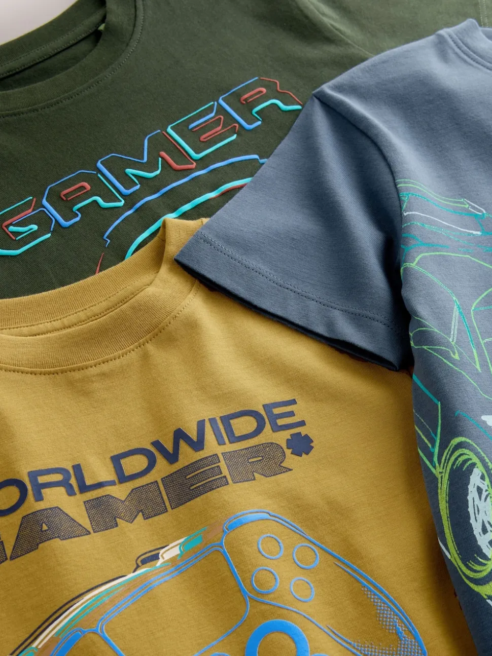 Bleu/Vert/Jaune - T-shirts à manches courtes à imprimé graphique coupe standard Lot de 3 (3à16ans)