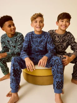 Bleu/Vert/Neutre Personnage - Lot de 3 pyjamas à manches longues (3-16ans)