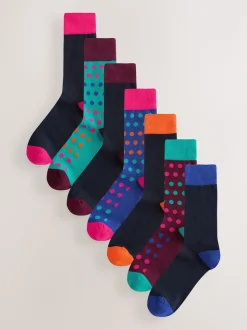 Bleu/vert/orange à pois - Lot de 7 - Chaussettes riches en coton pour homme