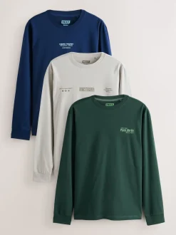 Bleu/Vert/Pierre - T-shirt graphique décontracté à manches longues en lots