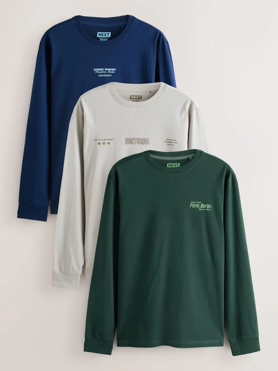 Bleu/Vert/Pierre - T-shirt graphique décontracté à manches longues en lots