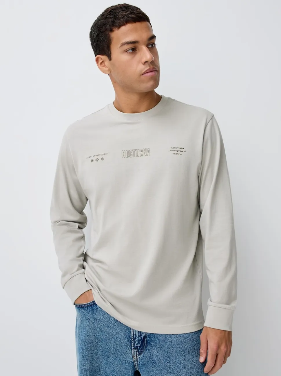 Bleu/Vert/Pierre - T-shirt graphique décontracté à manches longues en lots